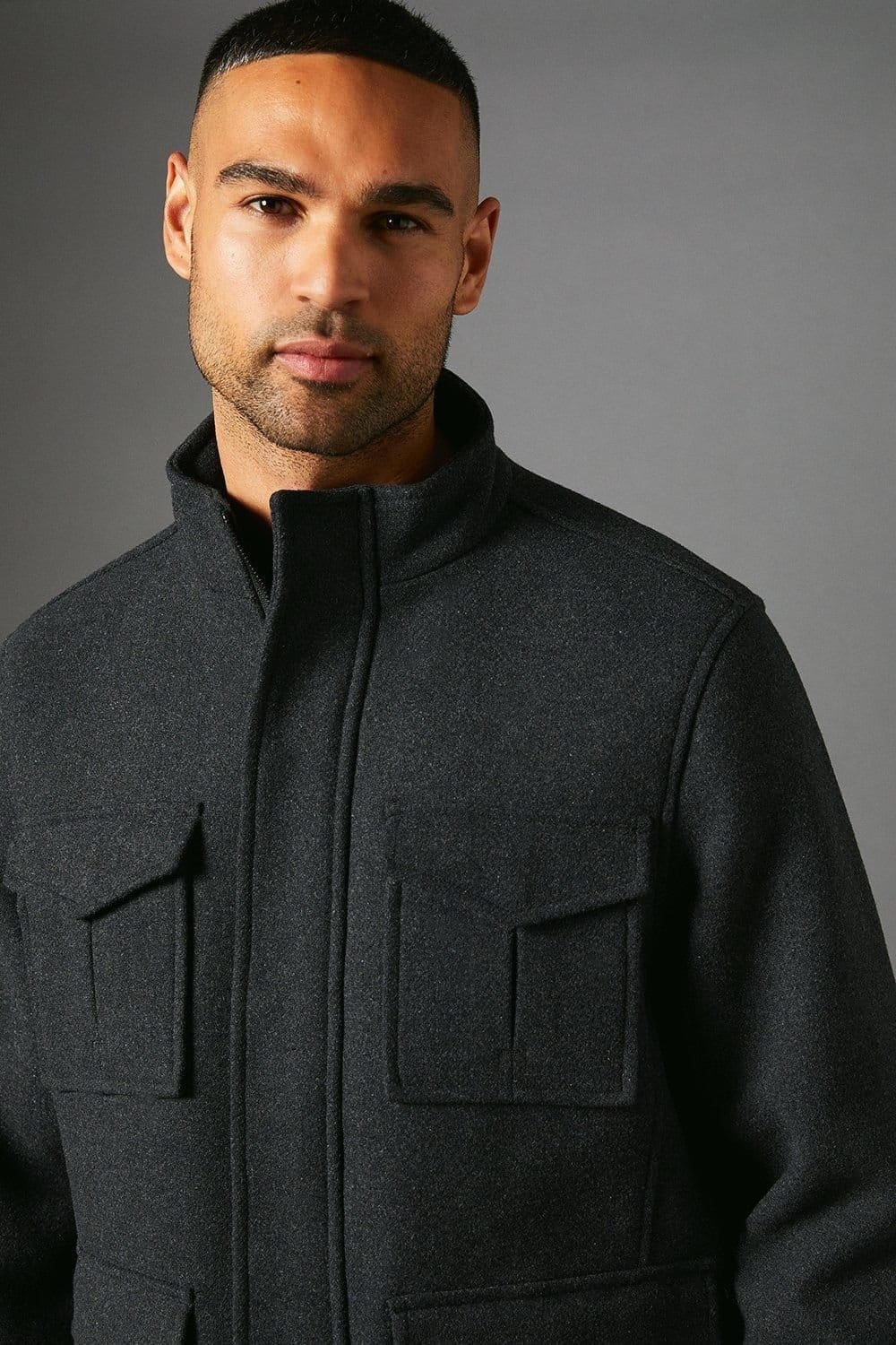 Maine Maine Men's Charcoal Four Pocket Wool Blend Jacket - 4