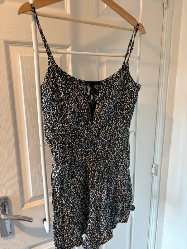 New Look New Look "Lost Society" Monochrome Lace Back Playsuit Size 14