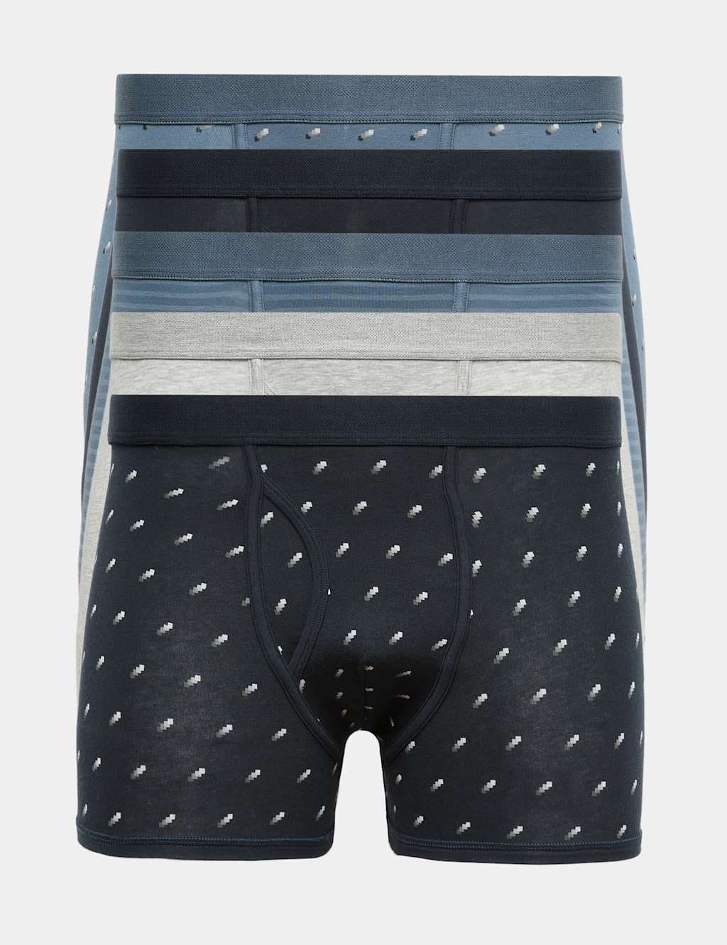 Marks & Spencer M&S 5 Pack Cotton Stretch Geo Print Trunks Blue Mix