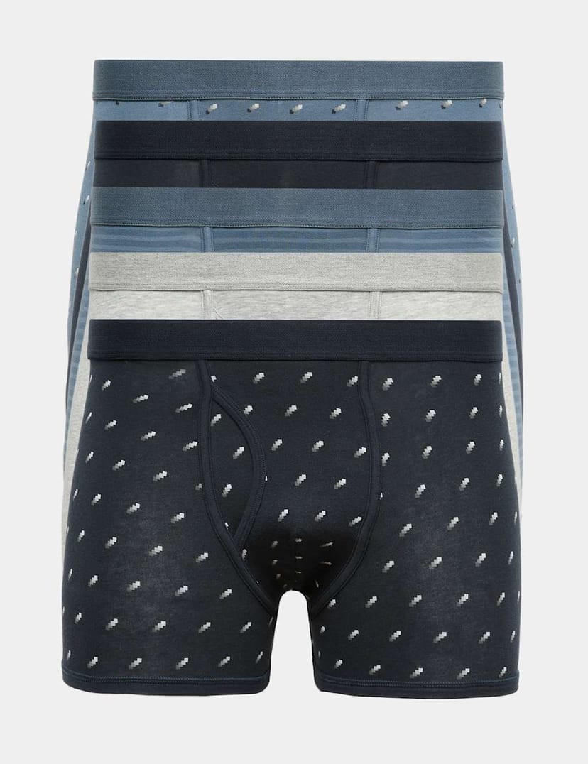 Marks & Spencer M&S 5 Pack Cotton Stretch Geo Print Trunks Blue Mix - 1