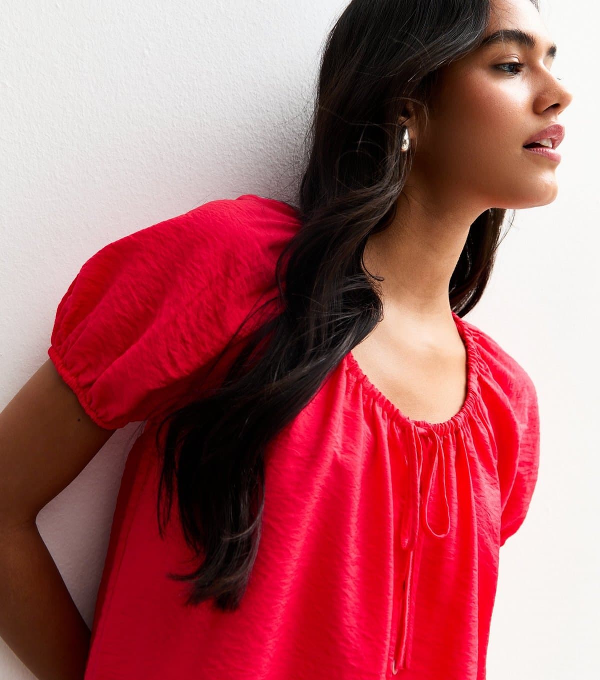 New Look New Look Red Crinkle Buttoned Top