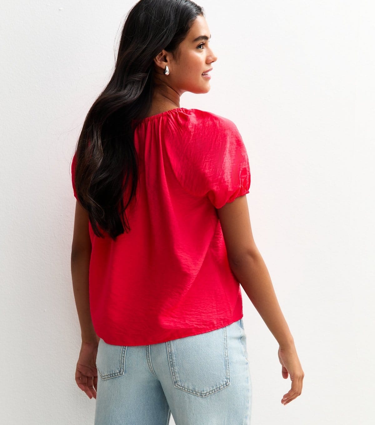 New Look Women's Red Crinkle Buttoned Top New Look - 4