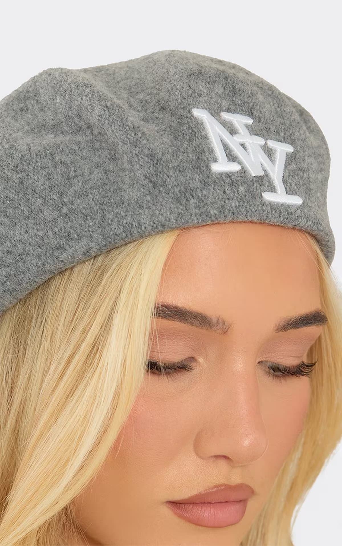 EGO Logo Detail Beret Hat In Grey, Women's Size UK 0