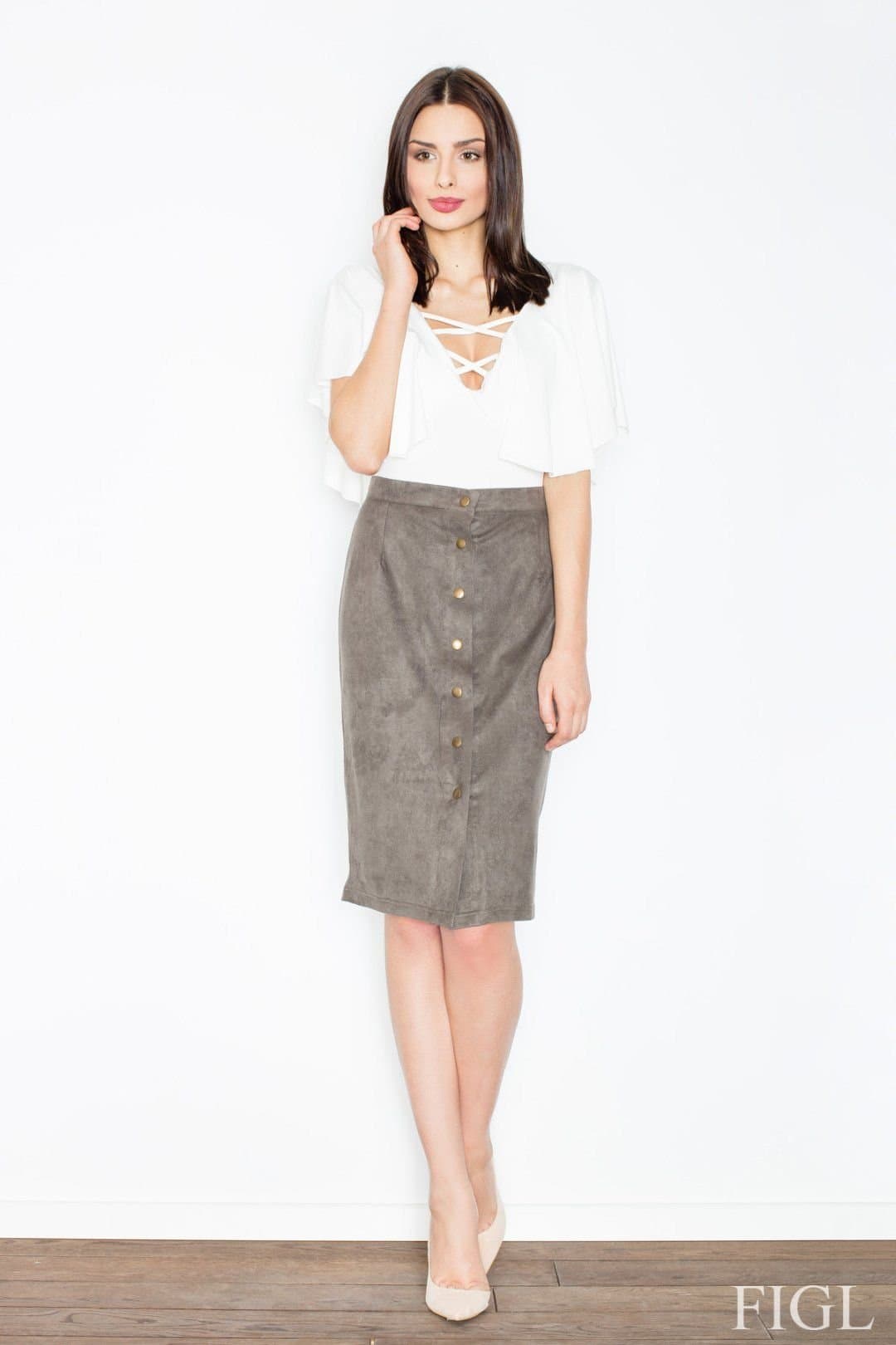Love Lace Love Lace Women's Elegant Suede Pencil Skirt with Fastening in Khaki