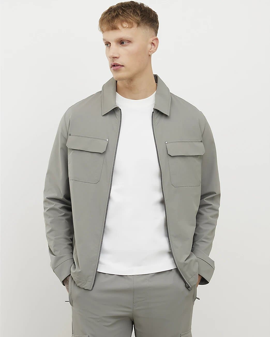River Island Mens River Island Grey Muscle Fit Shacket
