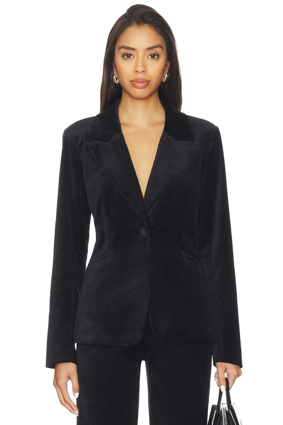 Revolve Black Velvet Sculpted Blazer