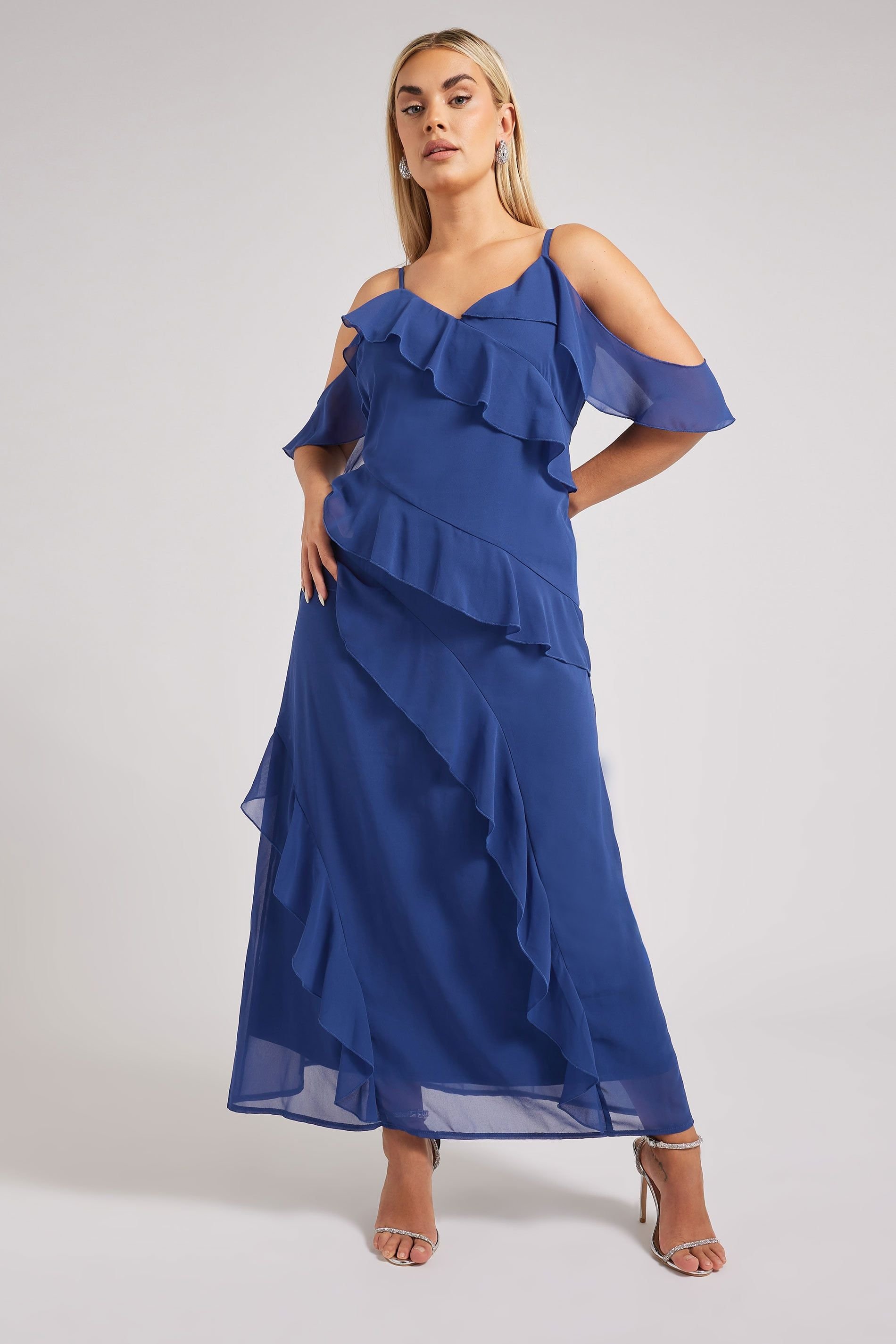 Yours Yours Women's Ruffle Cold Shoulder Dress in Dark Navy - 3