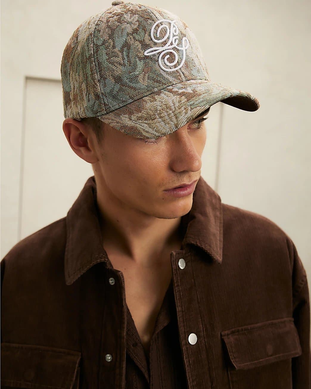River Island Mens River Island Green Tapestry Cap