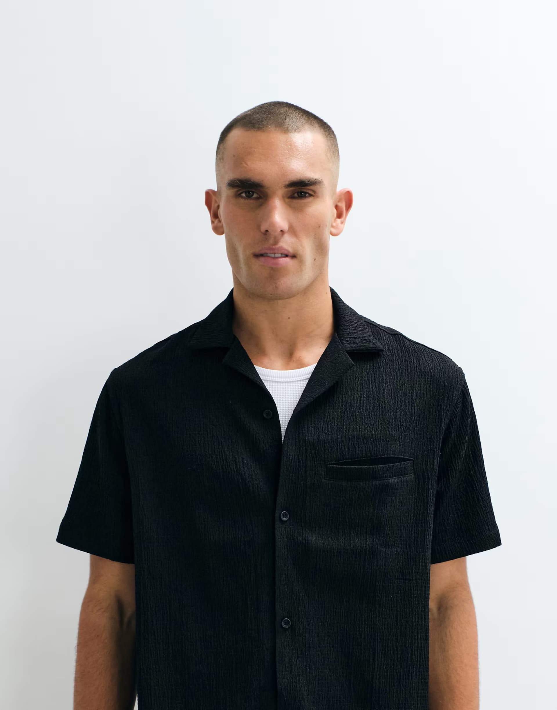 ASOS Belier short sleeve textured seersucker shirt co-ord in black