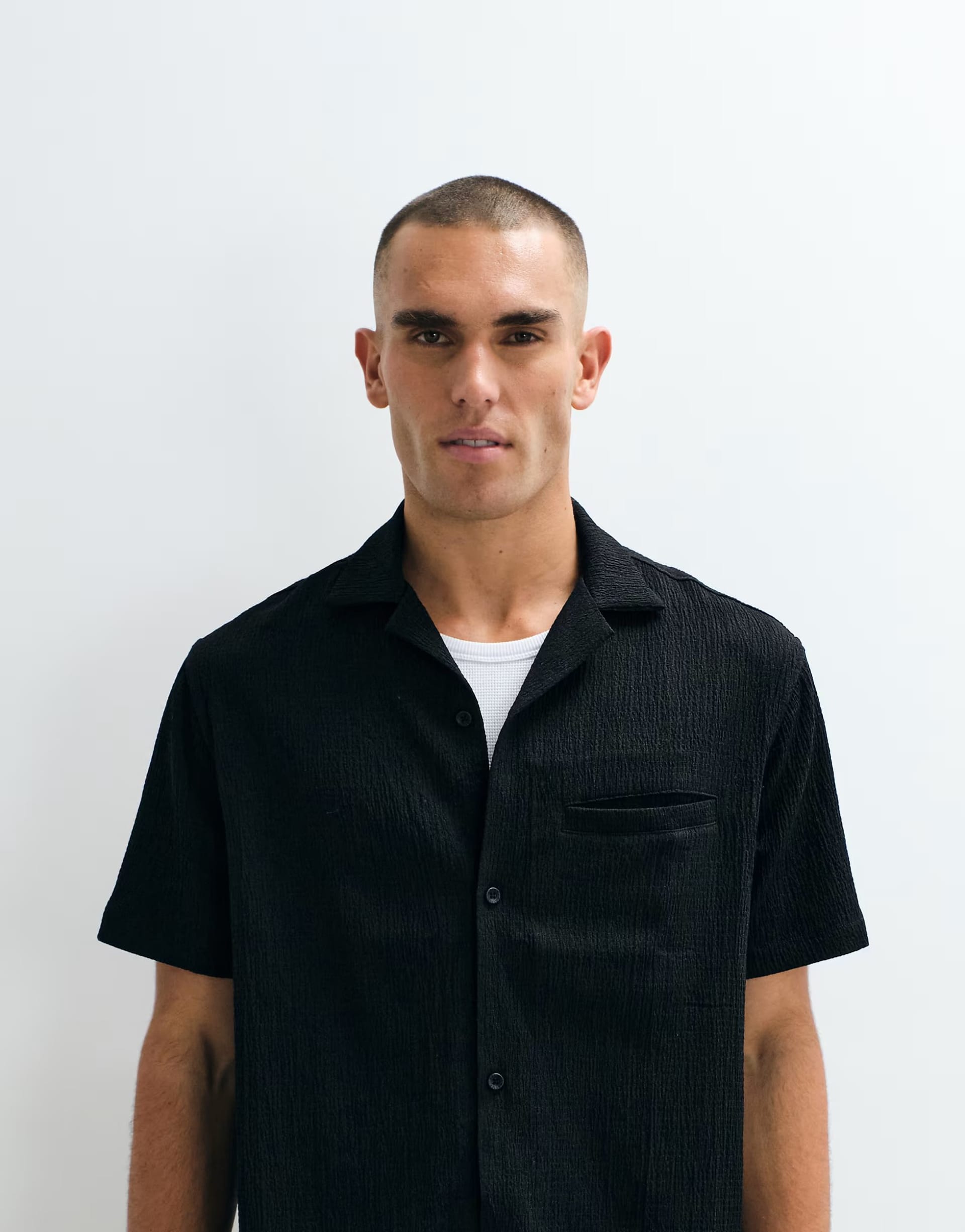 ASOS Black Textured Seersucker Shirt Co-ord