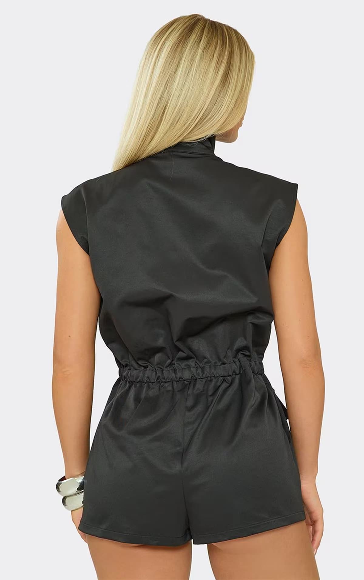 EGO High Neck Pocket Front Playsuit In Black, Women's Size UK 6