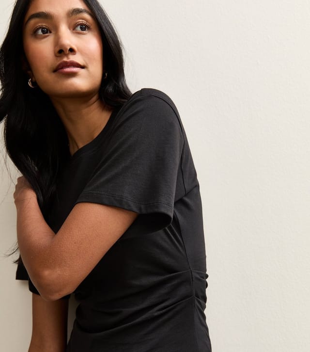 New Look Women's Black Ruched Waist Crew Neck T-Shirt New Look - 3