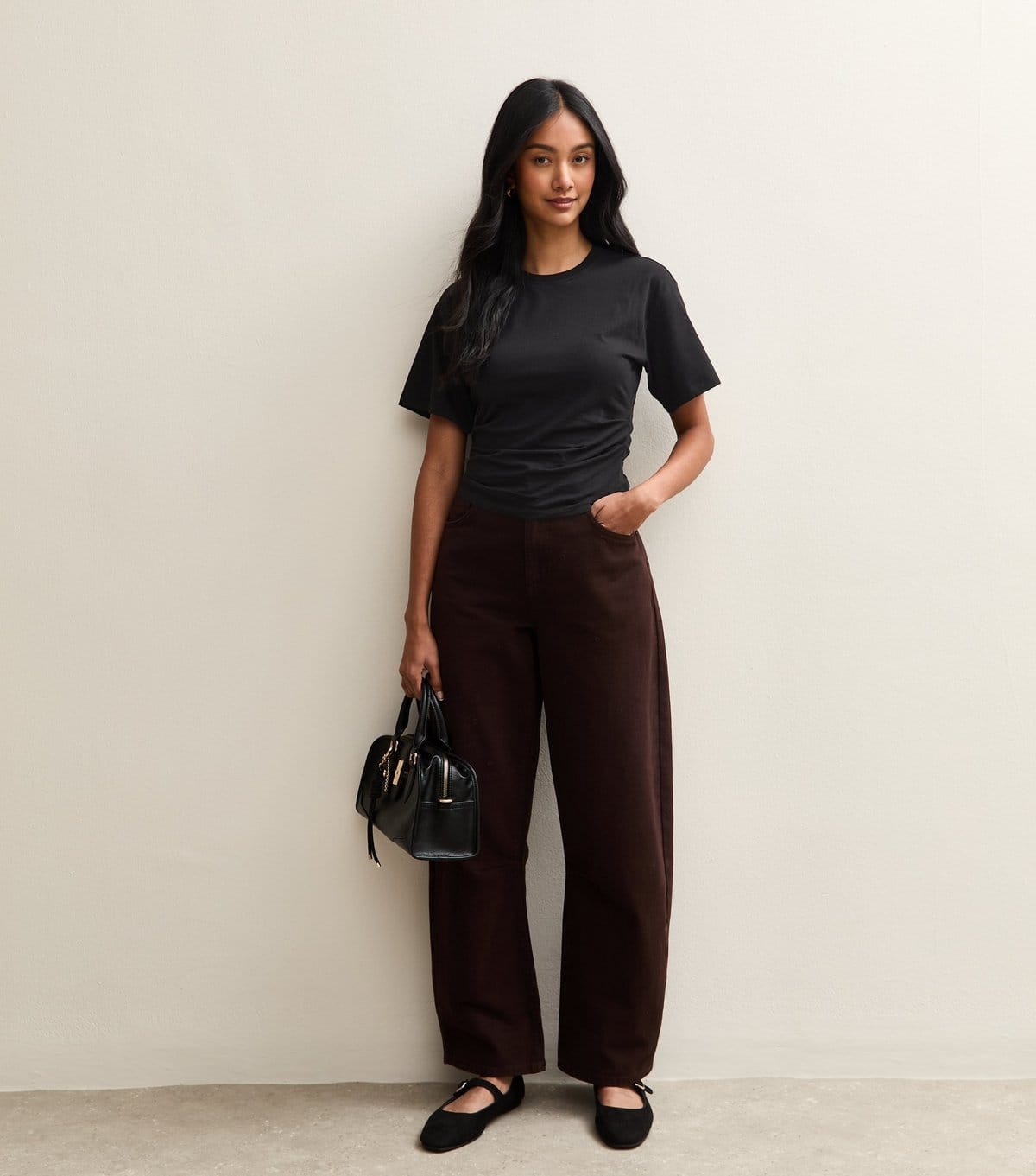 New Look Women's Black Ruched Waist Crew Neck T-Shirt New Look - 4