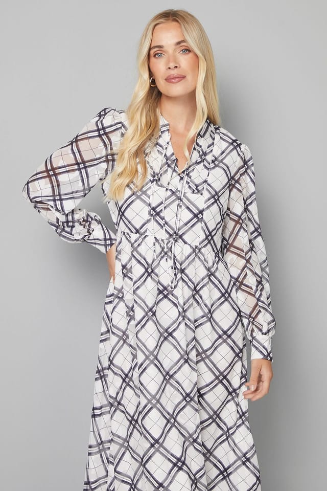 Wallis Wallis Women's White Petite Check Burn Out Tie Front Midi Dress - 2