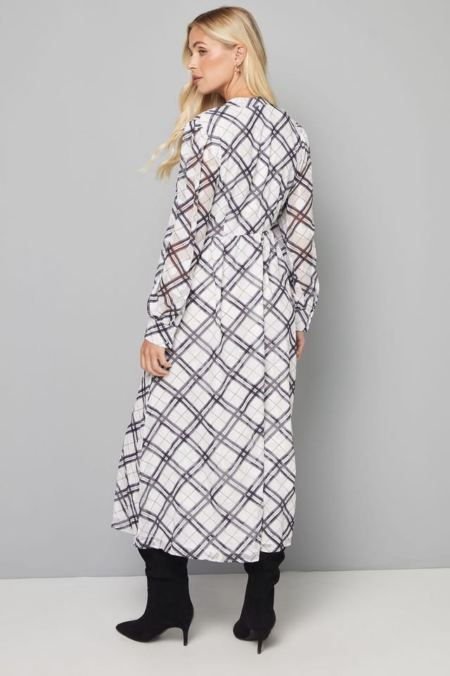 Wallis Wallis Women's White Petite Check Burn Out Tie Front Midi Dress - 3