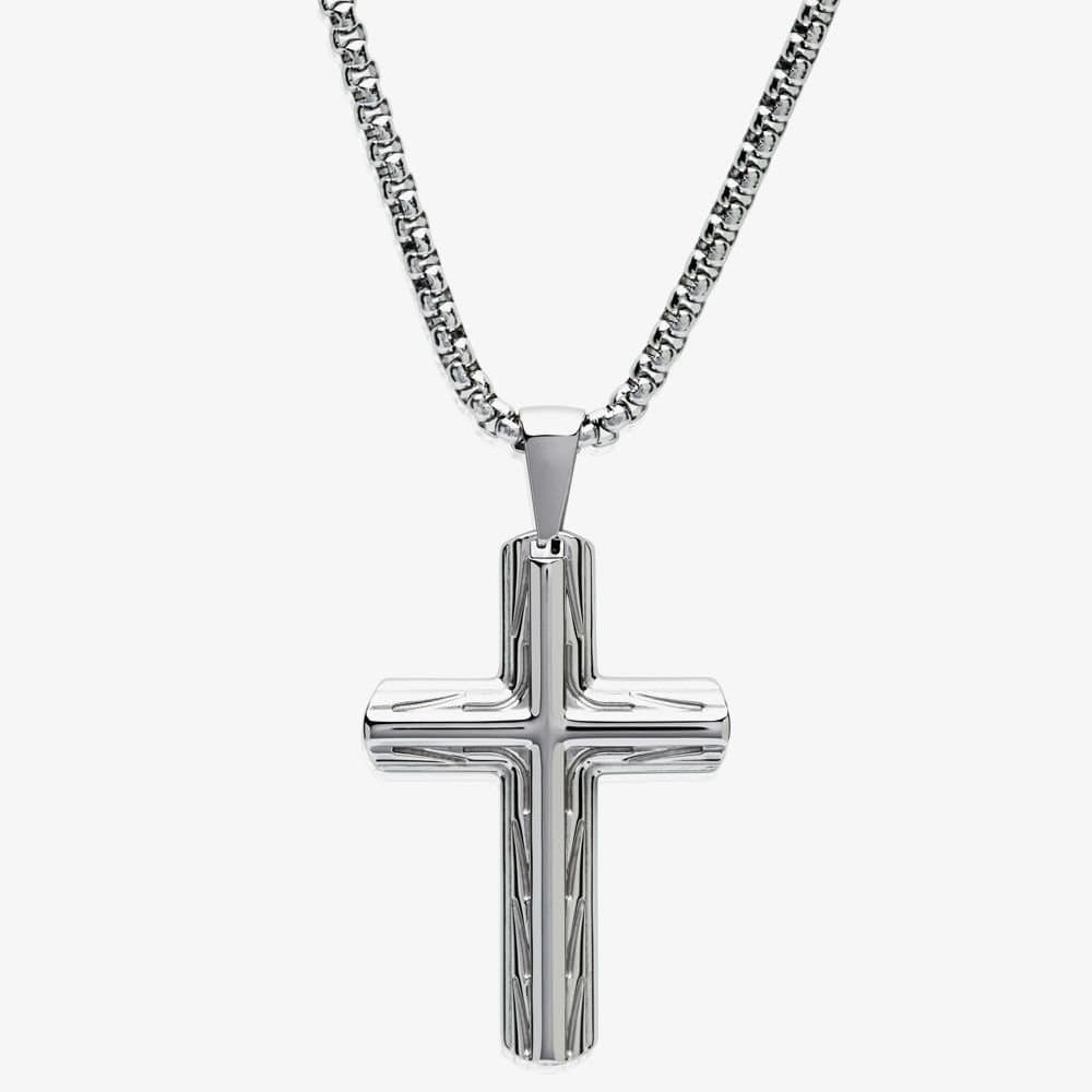 Unique Unique Men's Stainless Steel Patterned Cross Pendant in Silver