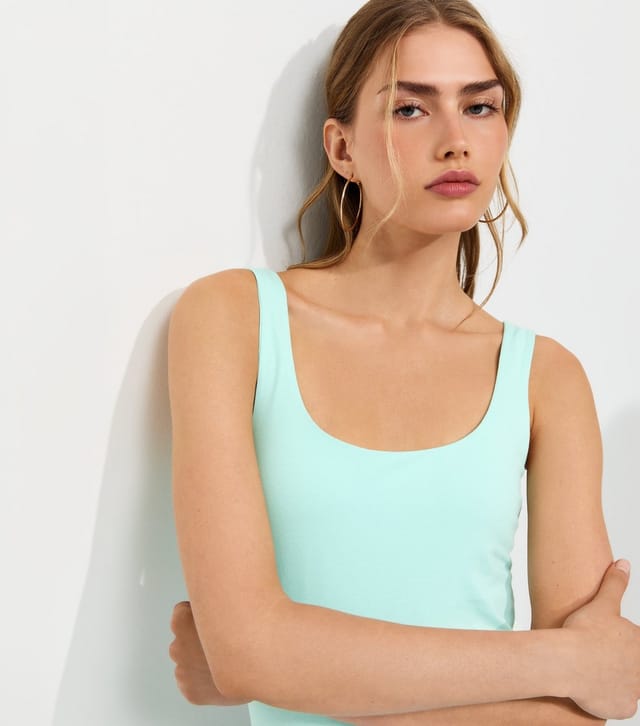 New Look Women's Mint Green Cotton Rich Square Neck Vest Top New Look - 2