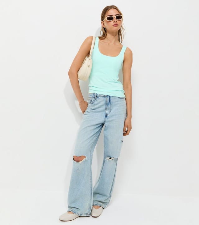 New Look Women's Mint Green Cotton Rich Square Neck Vest Top New Look - 3