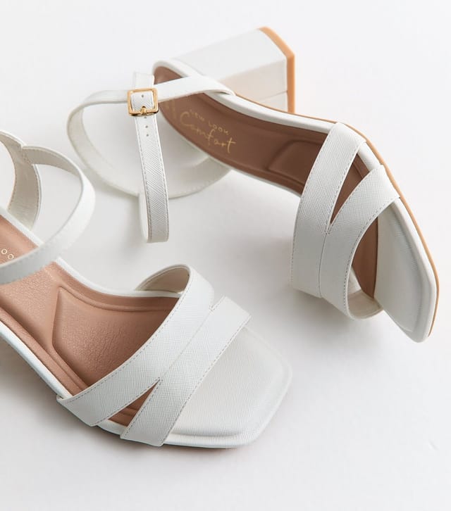 New Look Women's Wide Fit White Faux Leather Cut Out Strap Sandals Vegan New Look - 3