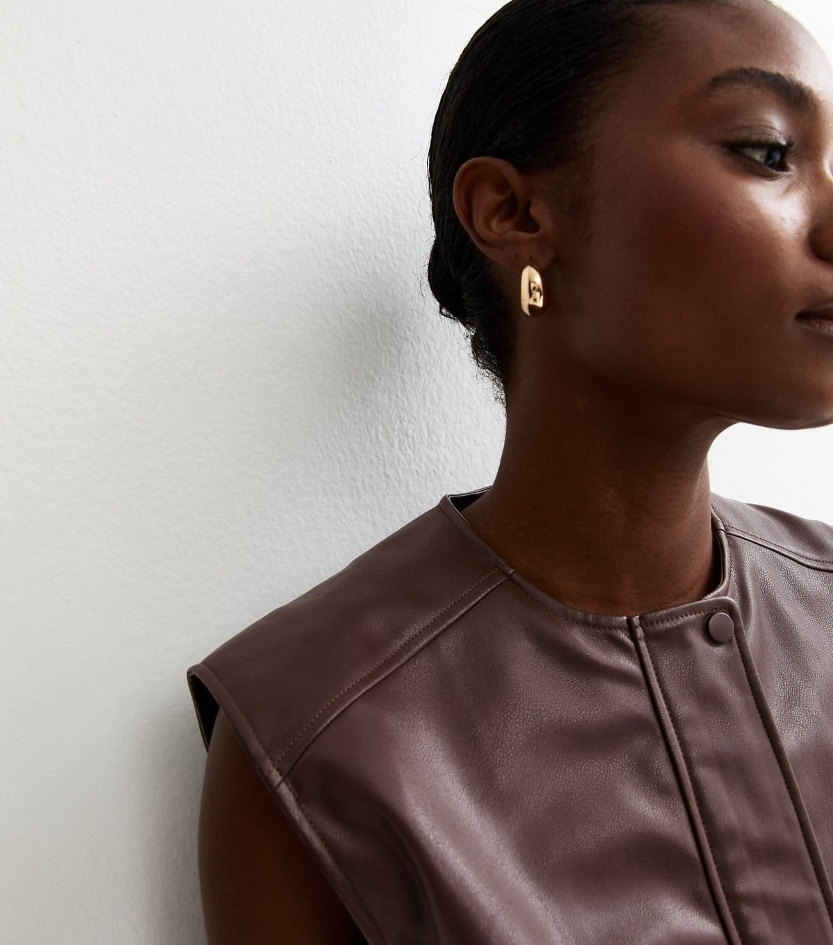 New Look Women's Brown Faux Leather Sleeveless Bubble Hem Jacket New Look - 4