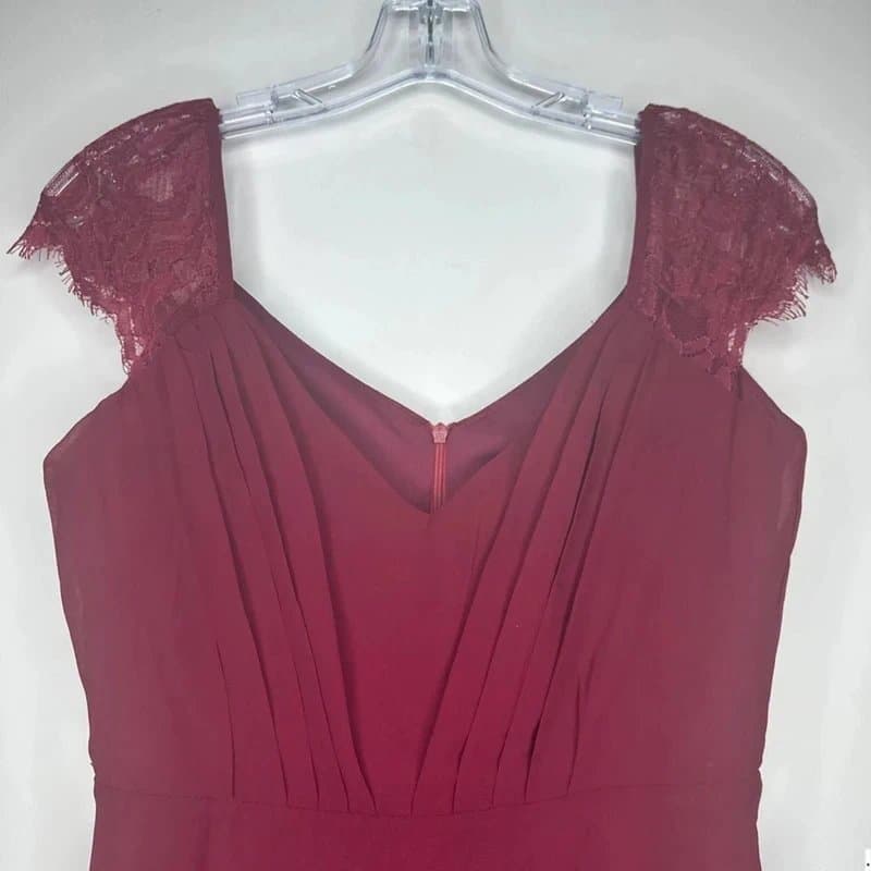 Boohoo Boohoo Dress Chiffon Lace Midi Skater Bridesmaid Size 8 Berry Burgundy Bnwt