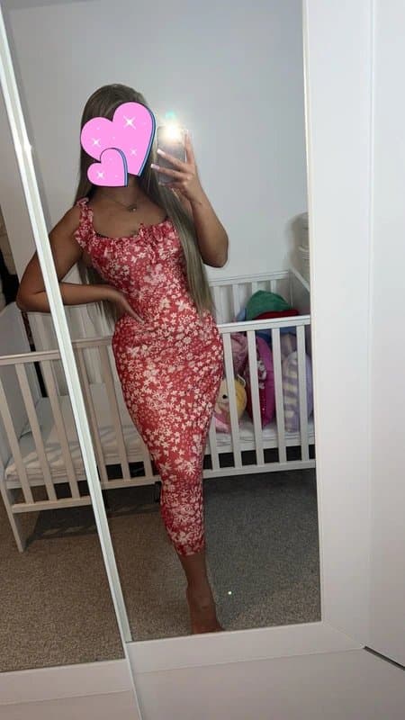 New Look Red floral print frilly trimmed midi dress