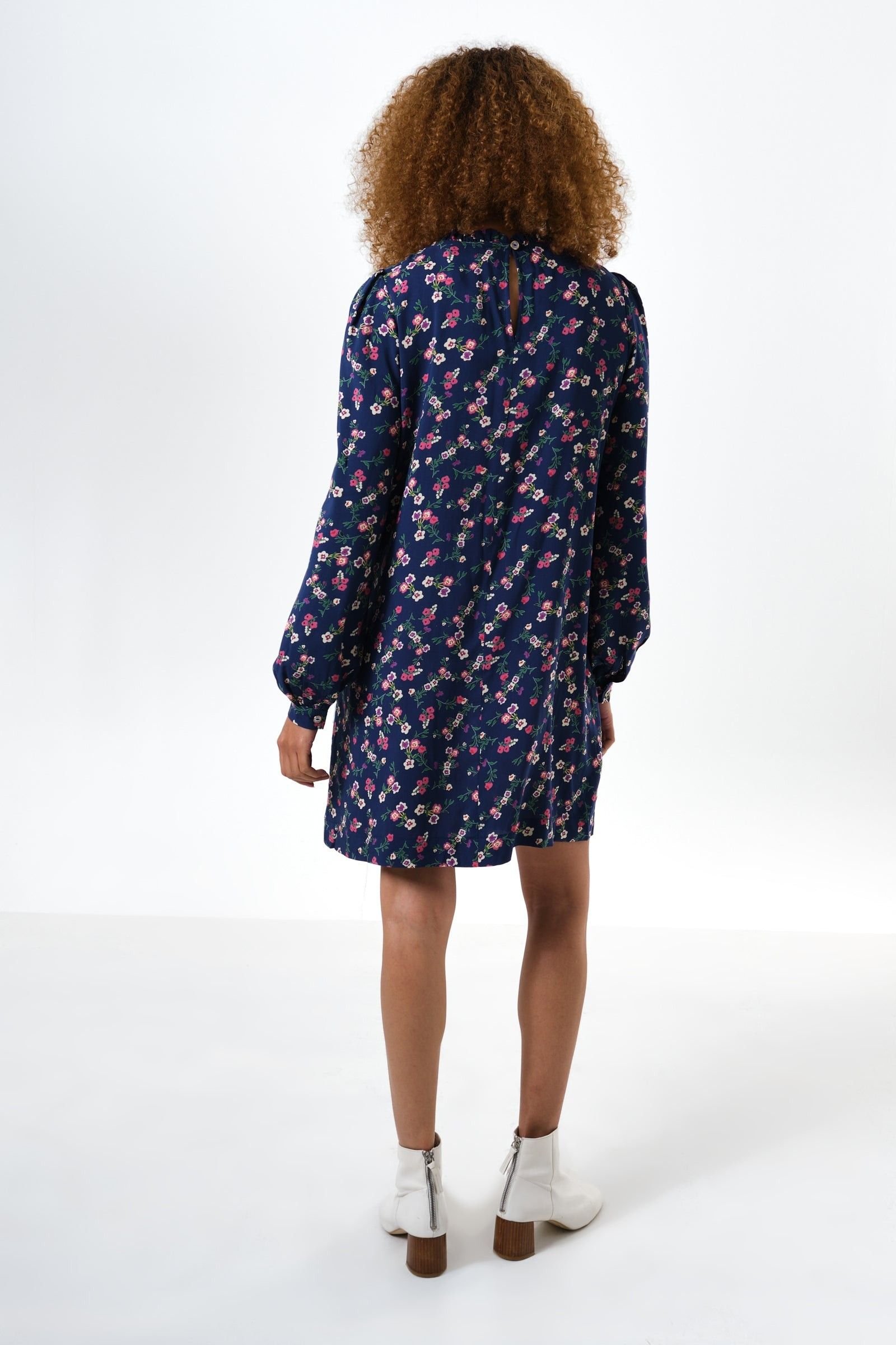 Louche Louche Women's Sola Naïve Posy Print Long Sleeve Mini Dress - Navy in Blue - 2