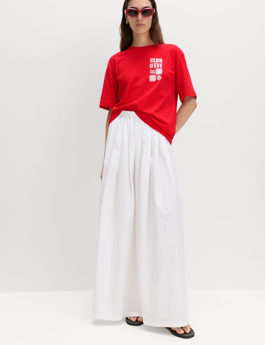 Marks & Spencer M&S Red Cotton Rich Graphic Oversized T-Shirt