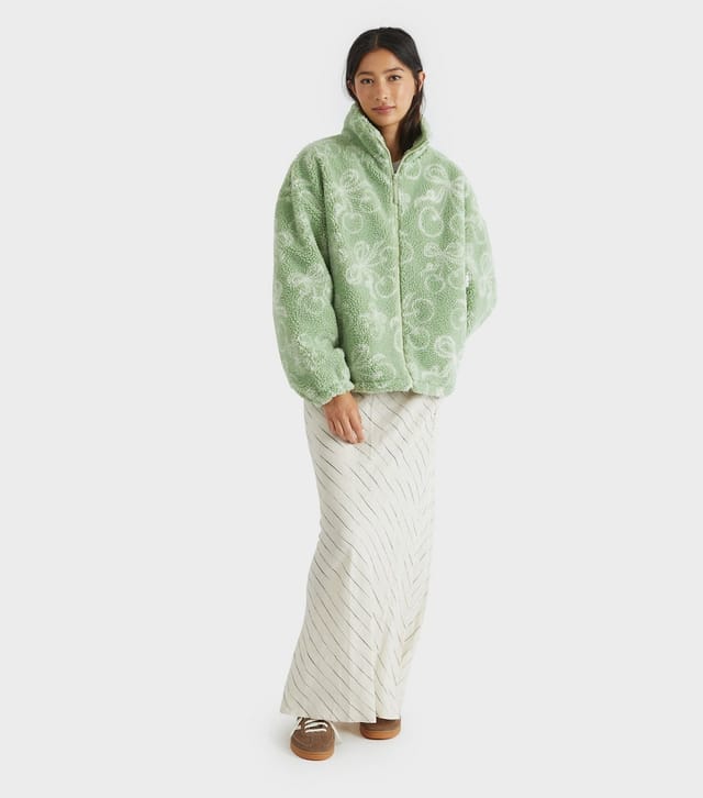 Skinnydip Women's Green Cherry Pattern Borg Jacket Skinnydip New Look - 2