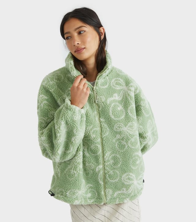 Skinnydip Women's Green Cherry Pattern Borg Jacket Skinnydip New Look - 3