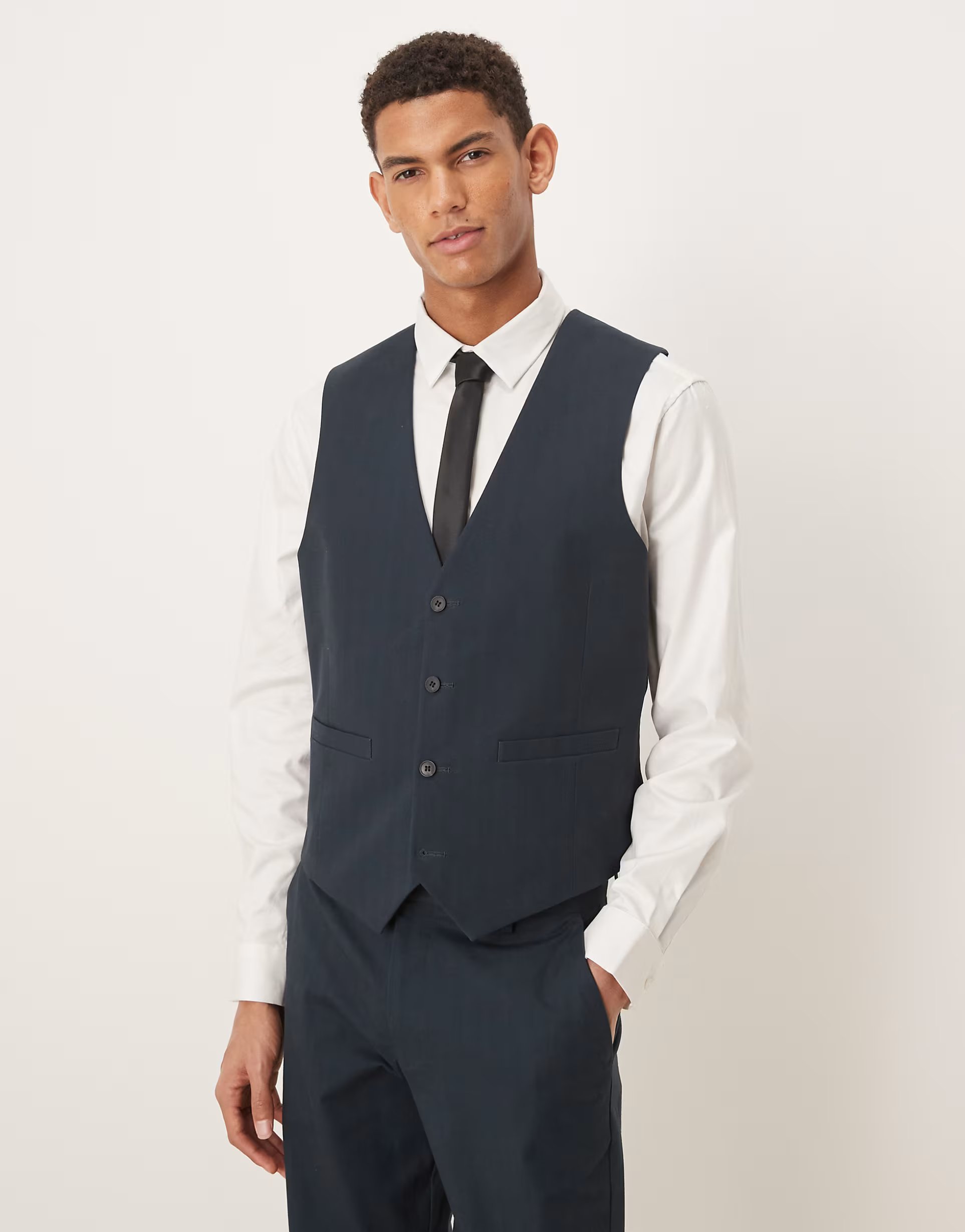 ASOS ASOS DESIGN slim suit waistcoat in navy herringbone - 1