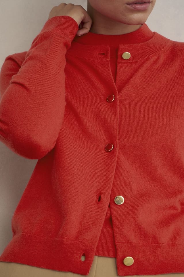 Hobbs London Hobbs London Women's Priya Long Sleeve Crew Neck Cardigan in Scarlet - 3