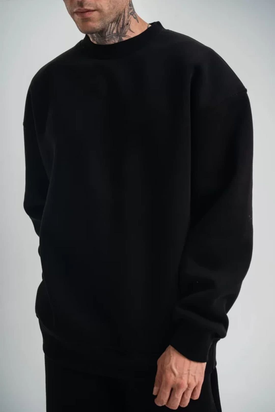 Janes Janes Men's Oversized Crew Neck Fleece Sweatshirt in Black
