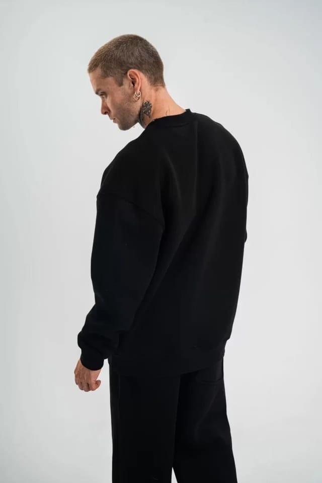 Janes Janes Men's Oversized Crew Neck Fleece Sweatshirt in Black - 3