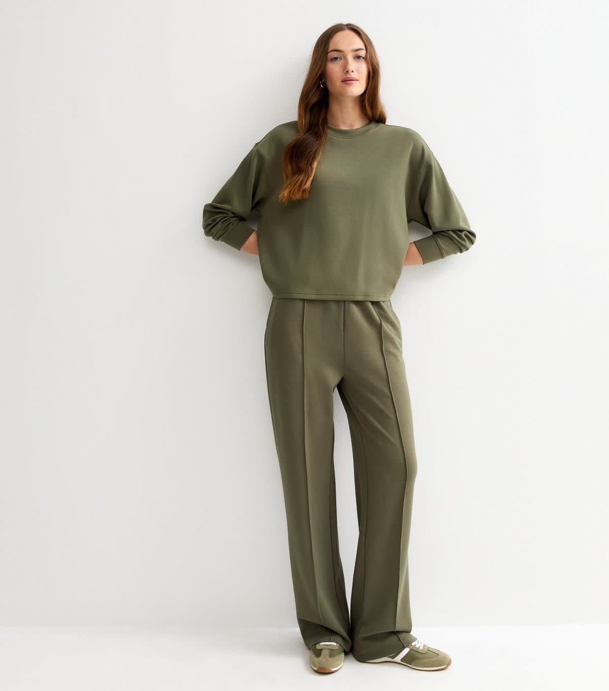 New Look Women's Tall Premium Dark Khaki Jersey Wide Leg Joggers New Look