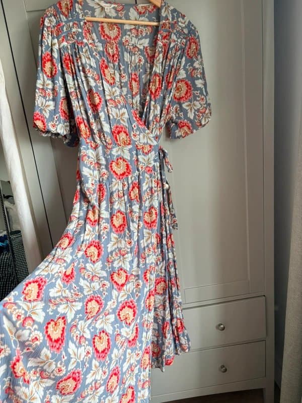 Per Una M&S Per Una Floral Wrap Midi Dress Size 20 | Viscose Modal | Blue Pink Red