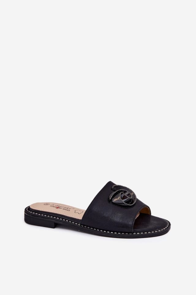 Love Lace Love Lace Women's Elegant Flat Heel Sandals with Decorative Front Detail Summer in Black - 2