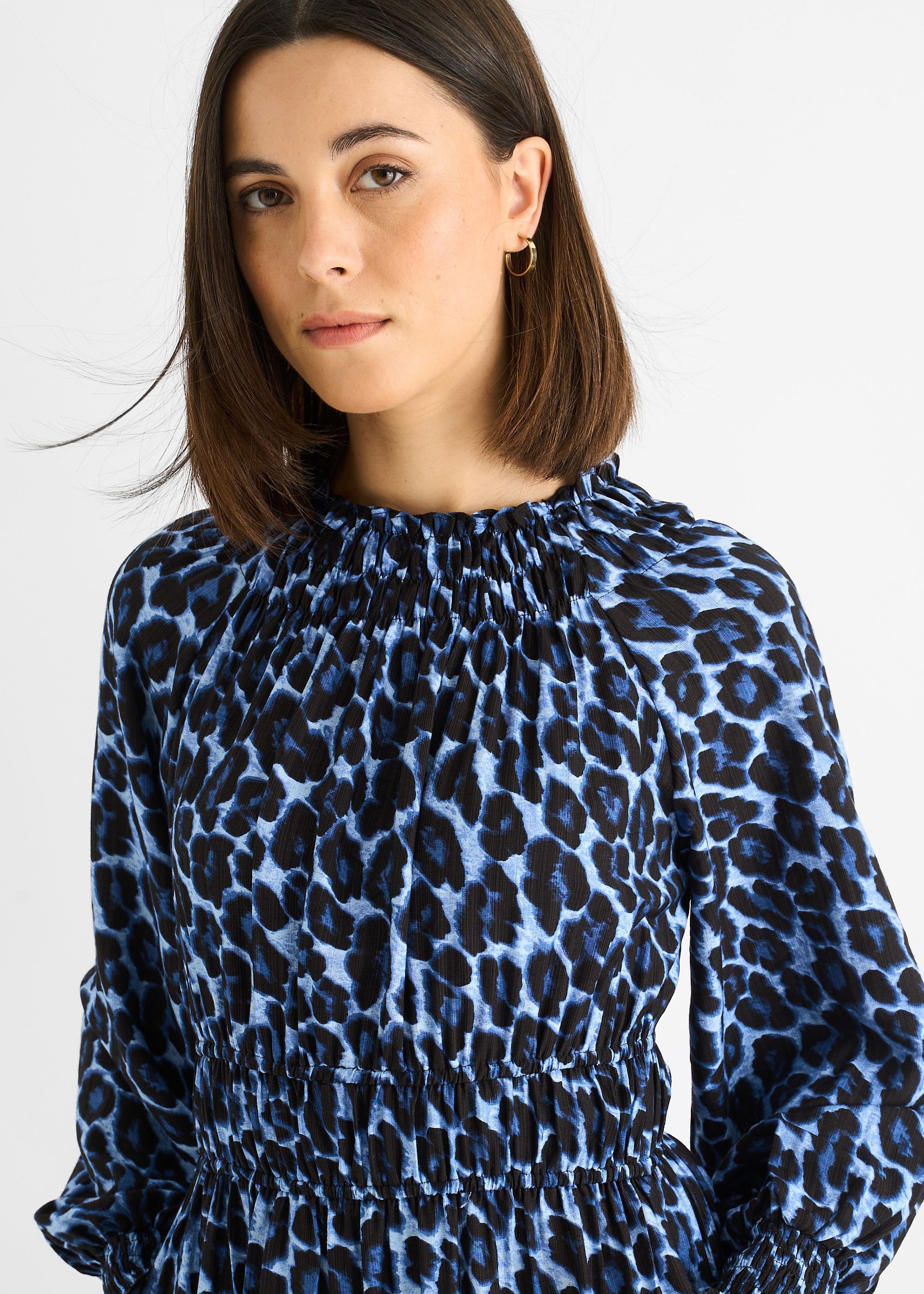 Gini London Gini London Women's Blue Animal Print Shirred High Neck Maxi Dress - 2