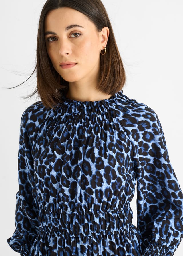 Gini London Gini London Women's Blue Animal Print Shirred High Neck Maxi Dress - 2