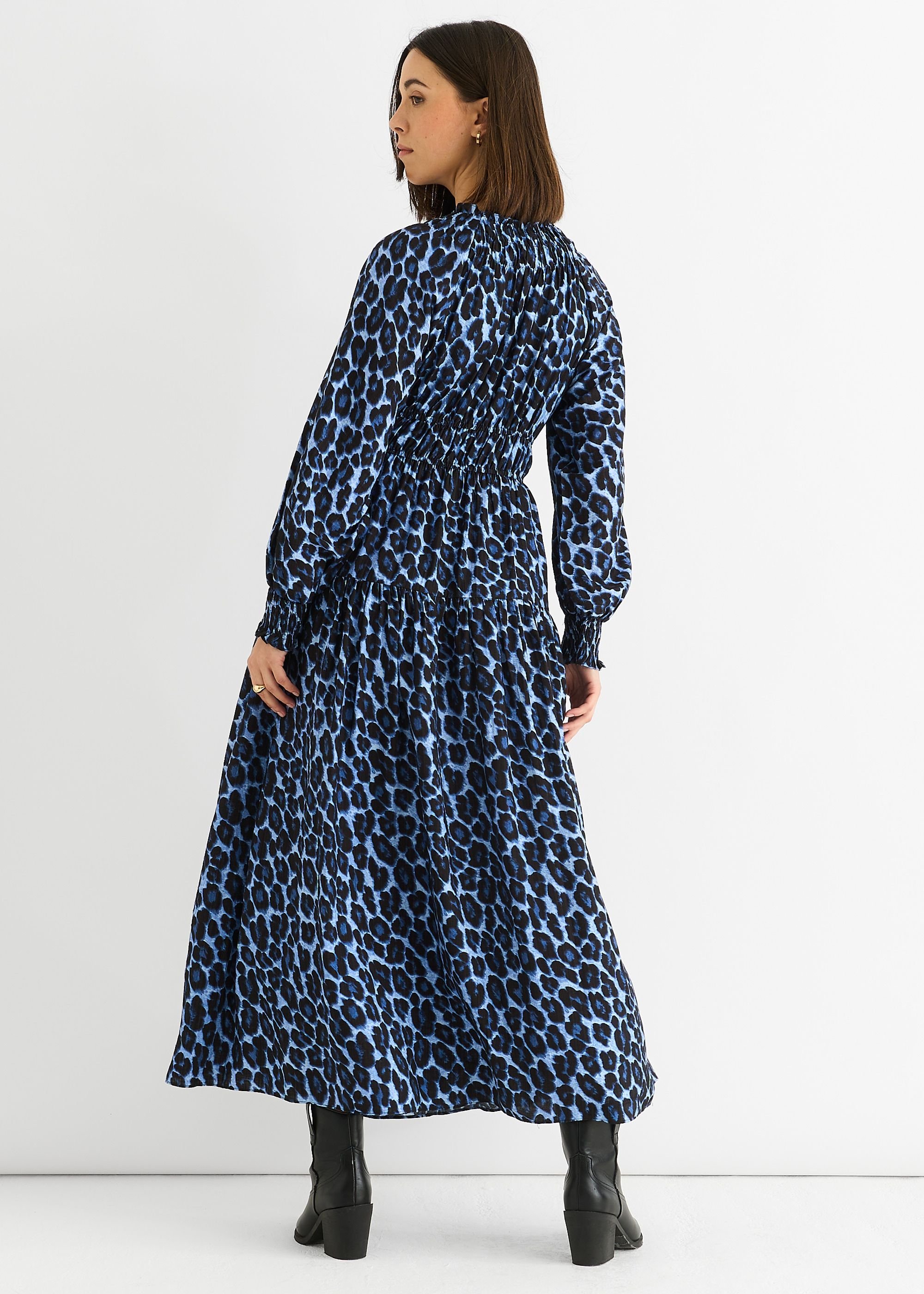 Gini London Gini London Women's Blue Animal Print Shirred High Neck Maxi Dress - 4