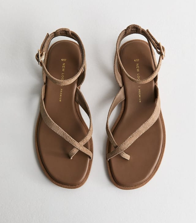 New Look Women's Premium Real Leather Camel Crossover Strap Flat Sandals New Look - 2