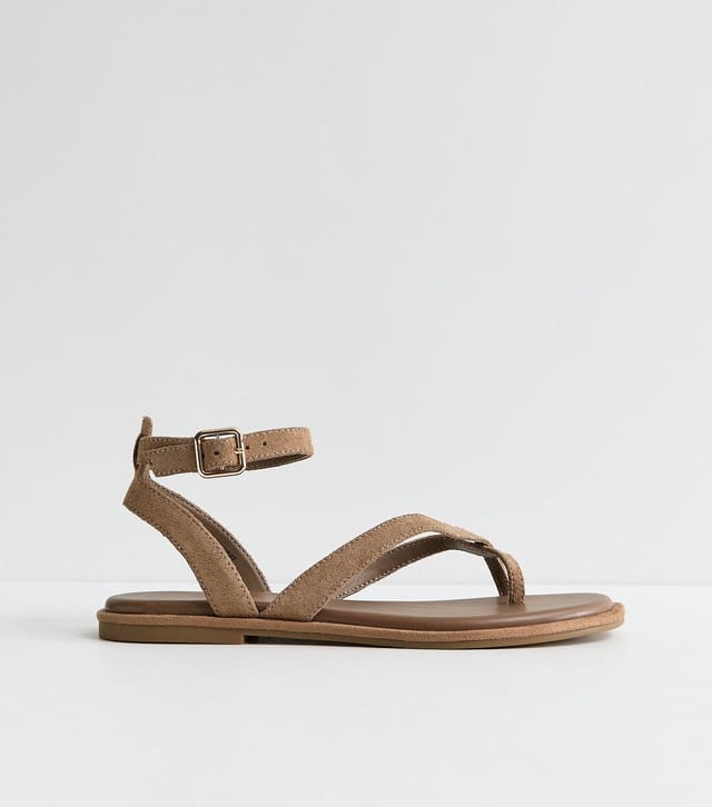 New Look Women's Premium Real Leather Camel Crossover Strap Flat Sandals New Look - 3