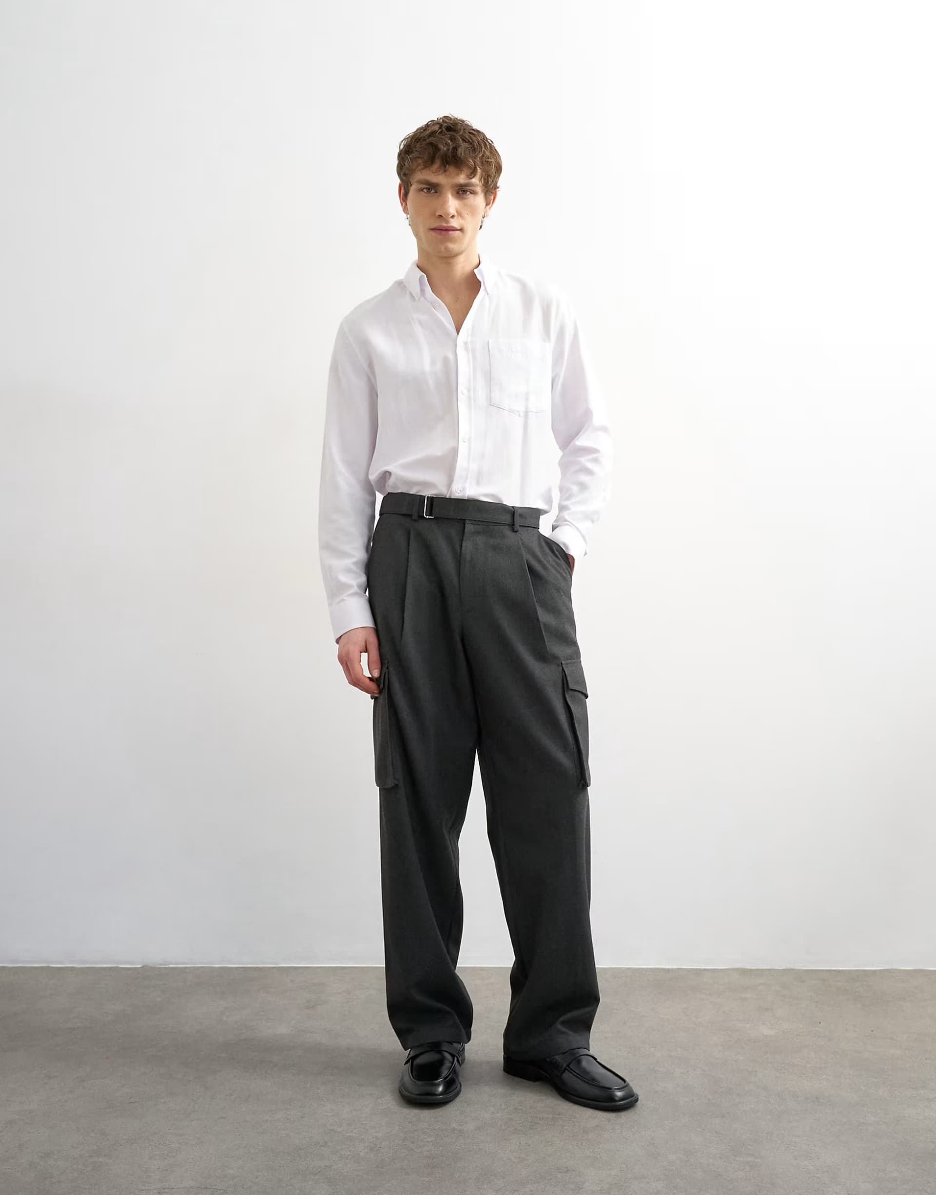 ASOS ASOS Wide Leg Belted Smart Trousers in Charcoal