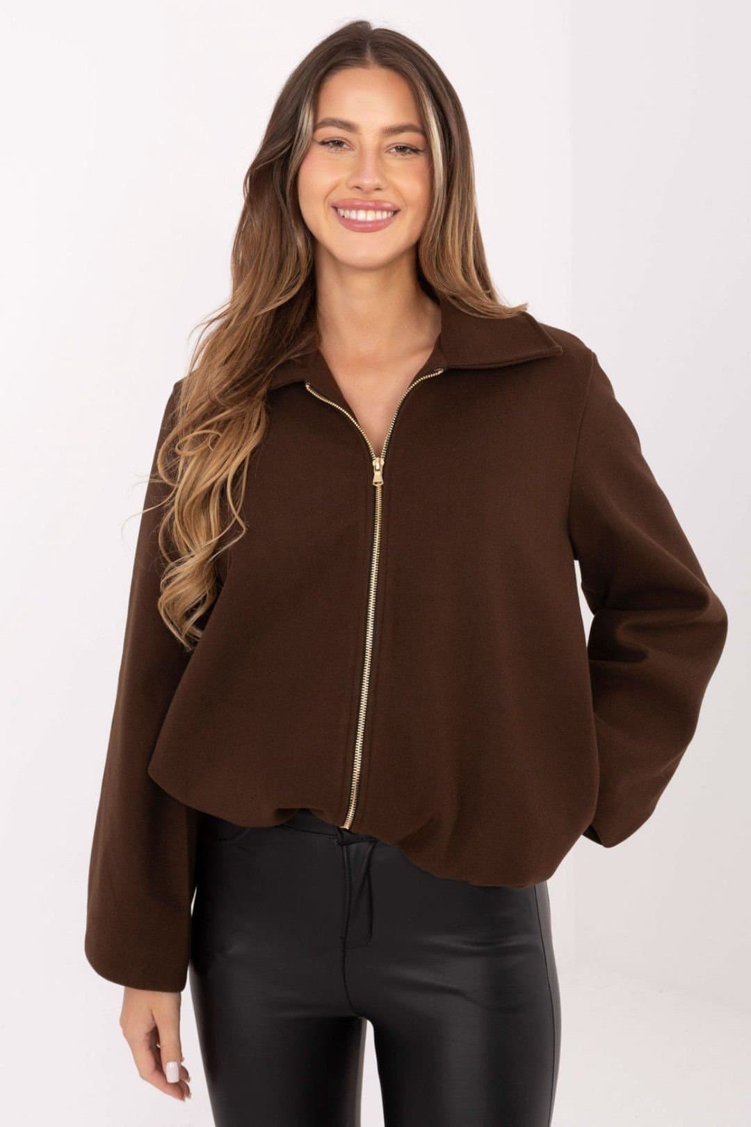Love Lace Love Lace Women's Light Transitional Puff Sleeve Zipper Jacket in Brown