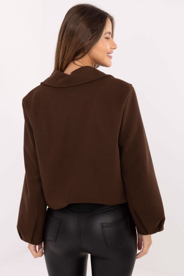 Love Lace Love Lace Women's Light Transitional Puff Sleeve Zipper Jacket in Brown - 3