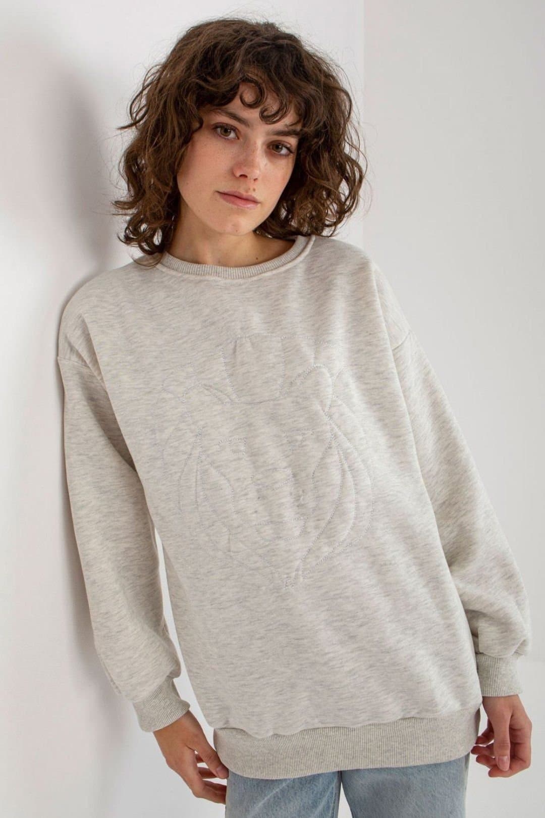 Love Lace Love Lace Grey Embroidered Long Sleeve Blouse