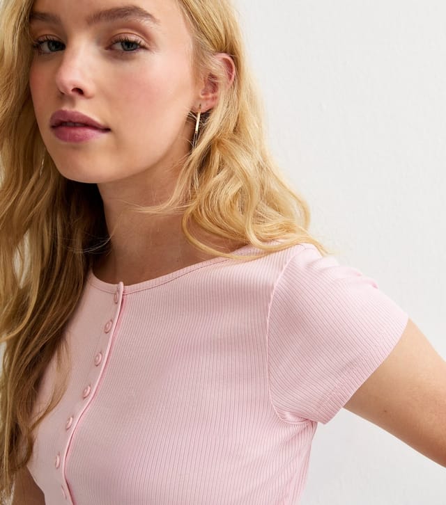 New Look Women's Light Pink Button Through Baby Tee New Look - 2