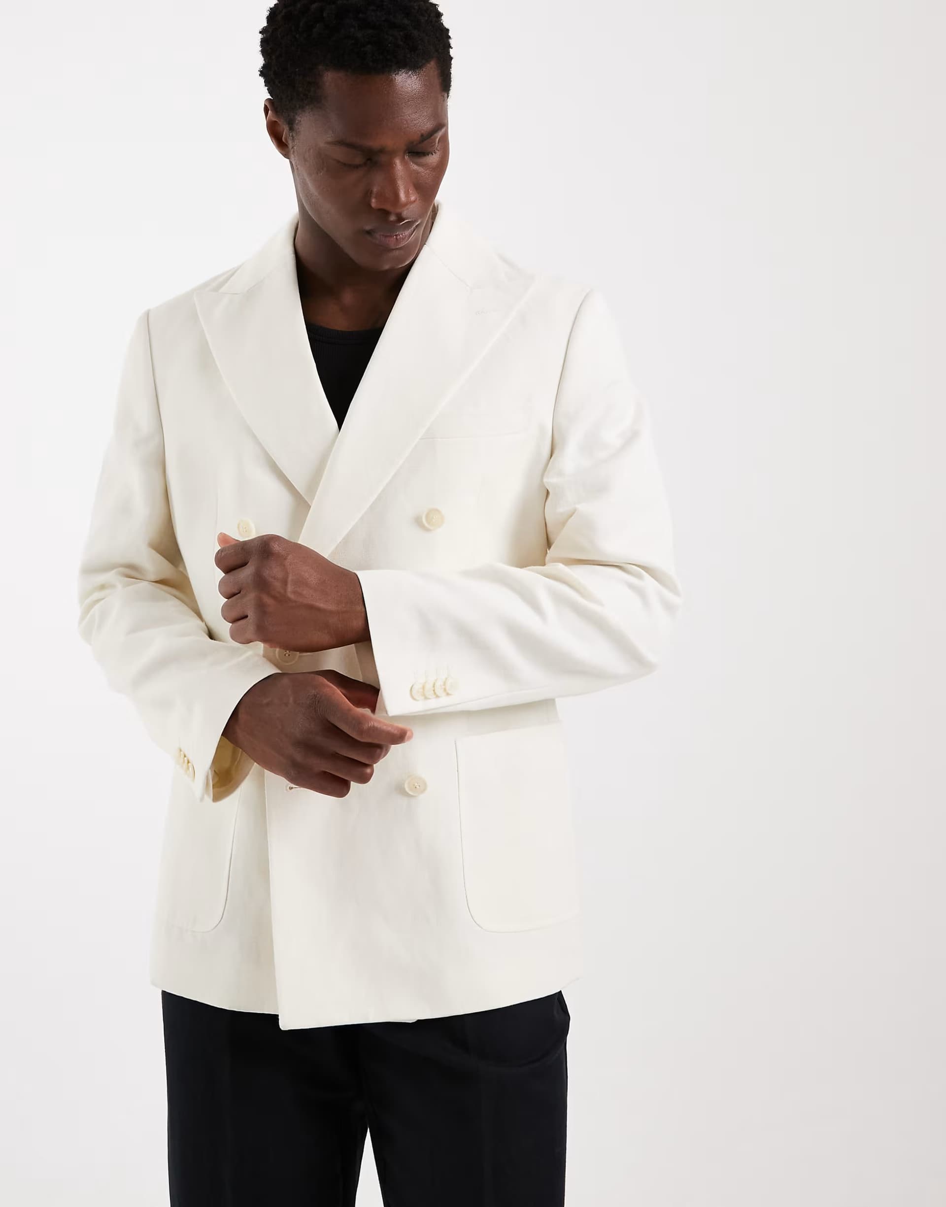 ASOS ASOS DESIGN mix & match linen rich slim double breasted suit jacket in cream