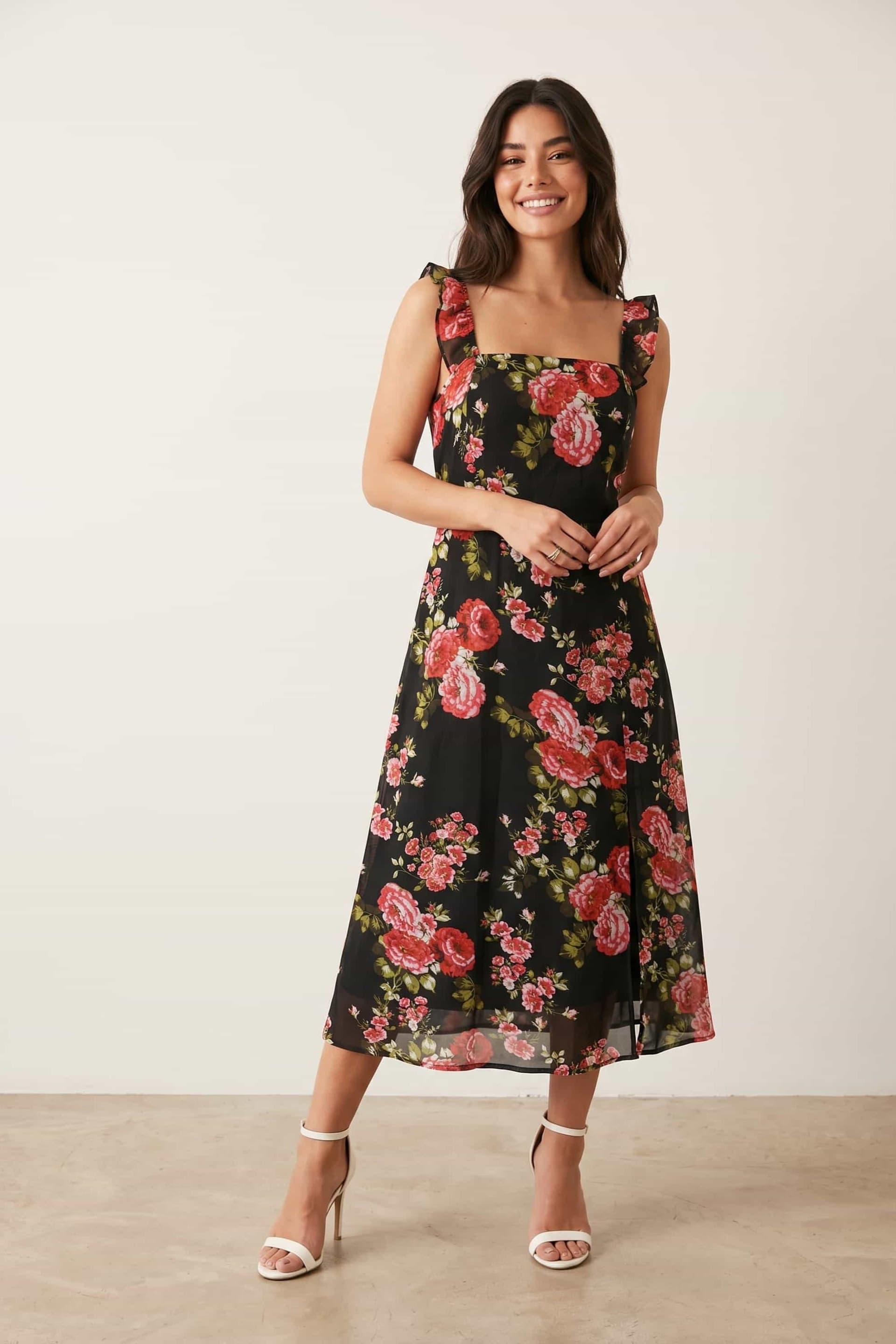 Style Cheat Style Cheat Women's Strappy Rose Print Dress in Black