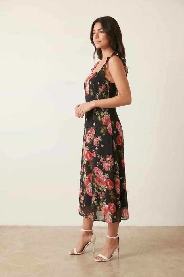 Style Cheat Style Cheat Women's Strappy Rose Print Dress in Black - 2